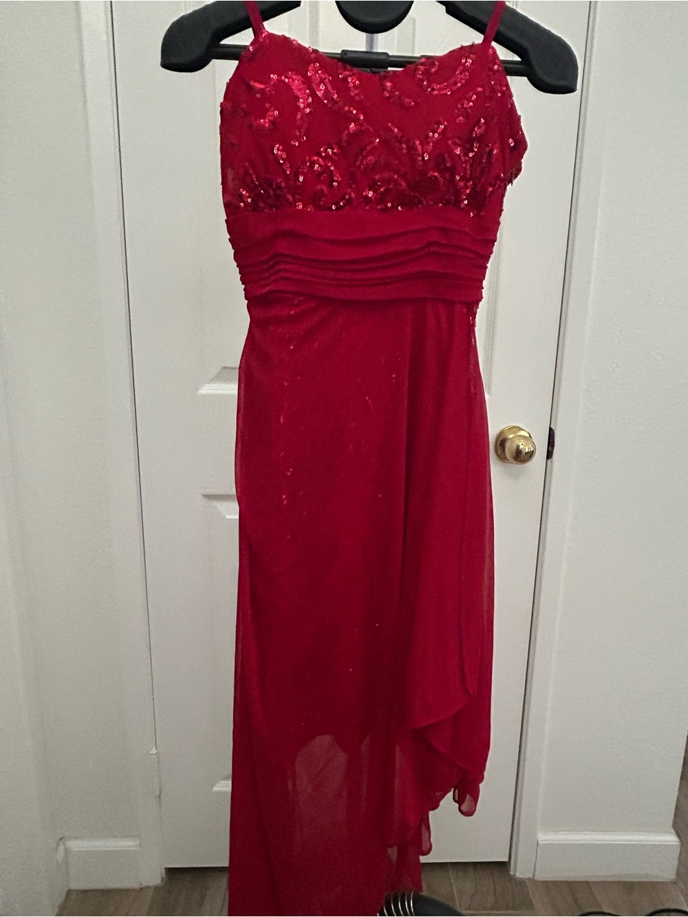 Y2K Red Sequin Spaghetti-Strap Evening Dress | Size Small